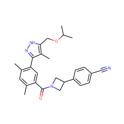 Cc1cc(C)c(-c2n[nH]c(COC(C)C)c2C)cc1C(=O)N1CC(c2ccc(C#N)cc2)C1 ZINC000220792910