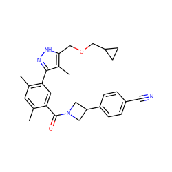 Cc1cc(C)c(-c2n[nH]c(COCC3CC3)c2C)cc1C(=O)N1CC(c2ccc(C#N)cc2)C1 ZINC000220788798