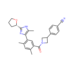 Cc1cc(C)c(-c2nc([C@@H]3CCCO3)[nH]c2C)cc1C(=O)N1CC(c2ccc(C#N)cc2)C1 ZINC000219006086