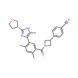 Cc1cc(C)c(-c2nc([C@@H]3CCOC3)[nH]c2C)cc1C(=O)N1CC(c2ccc(C#N)cc2)C1 ZINC000142786128