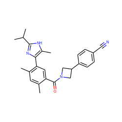 Cc1cc(C)c(-c2nc(C(C)C)[nH]c2C)cc1C(=O)N1CC(c2ccc(C#N)cc2)C1 ZINC000218977459