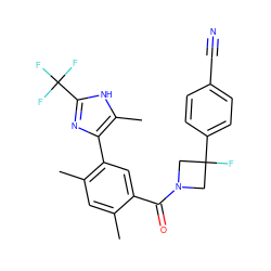 Cc1cc(C)c(-c2nc(C(F)(F)F)[nH]c2C)cc1C(=O)N1CC(F)(c2ccc(C#N)cc2)C1 ZINC000206737452