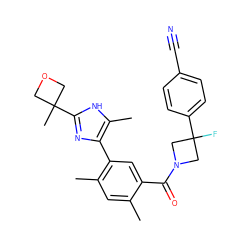 Cc1cc(C)c(-c2nc(C3(C)COC3)[nH]c2C)cc1C(=O)N1CC(F)(c2ccc(C#N)cc2)C1 ZINC000220779753