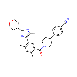 Cc1cc(C)c(-c2nc(C3CCOCC3)[nH]c2C)cc1C(=O)N1CCC(c2ccc(C#N)cc2)CC1 ZINC000218974880