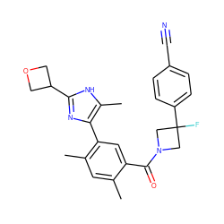 Cc1cc(C)c(-c2nc(C3COC3)[nH]c2C)cc1C(=O)N1CC(F)(c2ccc(C#N)cc2)C1 ZINC000219049445