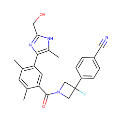 Cc1cc(C)c(-c2nc(CO)[nH]c2C)cc1C(=O)N1CC(F)(c2ccc(C#N)cc2)C1 ZINC000219001903