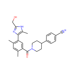 Cc1cc(C)c(-c2nc(CO)[nH]c2C)cc1C(=O)N1CCC(c2ccc(C#N)cc2)CC1 ZINC000219001057