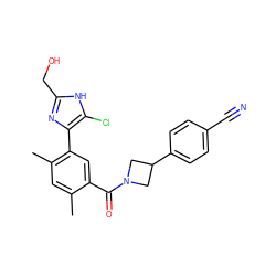 Cc1cc(C)c(-c2nc(CO)[nH]c2Cl)cc1C(=O)N1CC(c2ccc(C#N)cc2)C1 ZINC000219045493