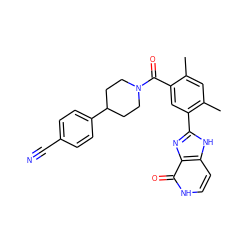 Cc1cc(C)c(-c2nc3c(=O)[nH]ccc3[nH]2)cc1C(=O)N1CCC(c2ccc(C#N)cc2)CC1 ZINC000098186100