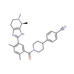 Cc1cc(C)c(-c2nc3c([nH]2)[C@H](C)N(C)CC3)cc1C(=O)N1CCC(c2ccc(C#N)cc2)CC1 ZINC000150283075