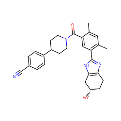 Cc1cc(C)c(-c2nc3c([nH]2)C[C@@H](O)CC3)cc1C(=O)N1CCC(c2ccc(C#N)cc2)CC1 ZINC000150232044