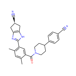 Cc1cc(C)c(-c2nc3c([nH]2)C[C@H](C#N)C3)cc1C(=O)N1CCC(c2ccc(C#N)cc2)CC1 ZINC000150238465