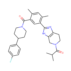 Cc1cc(C)c(-c2nc3c([nH]2)CN(C(=O)C(C)C)CC3)cc1C(=O)N1CCC(c2ccc(F)cc2)CC1 ZINC000149317073