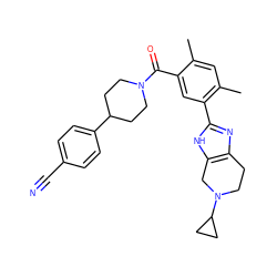 Cc1cc(C)c(-c2nc3c([nH]2)CN(C2CC2)CC3)cc1C(=O)N1CCC(c2ccc(C#N)cc2)CC1 ZINC000203757803