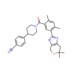 Cc1cc(C)c(-c2nc3c([nH]2)COC(C)(C)C3)cc1C(=O)N1CCC(c2ccc(C#N)cc2)CC1 ZINC000150286923