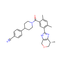 Cc1cc(C)c(-c2nc3c([nH]2)COC[C@H]3C)cc1C(=O)N1CCC(c2ccc(C#N)cc2)CC1 ZINC000150334537