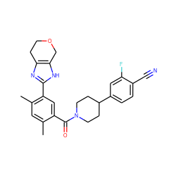 Cc1cc(C)c(-c2nc3c([nH]2)COCC3)cc1C(=O)N1CCC(c2ccc(C#N)c(F)c2)CC1 ZINC000150335176