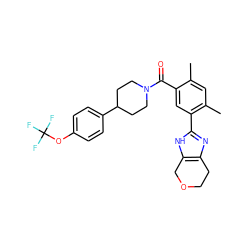 Cc1cc(C)c(-c2nc3c([nH]2)COCC3)cc1C(=O)N1CCC(c2ccc(OC(F)(F)F)cc2)CC1 ZINC000150297498