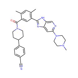 Cc1cc(C)c(-c2nc3cc(N4CCN(C)CC4)ncc3[nH]2)cc1C(=O)N1CCC(c2ccc(C#N)cc2)CC1 ZINC000095581287