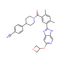 Cc1cc(C)c(-c2nc3cc(OC4COC4)ncc3[nH]2)cc1C(=O)N1CCC(c2ccc(C#N)cc2)CC1 ZINC000098185431