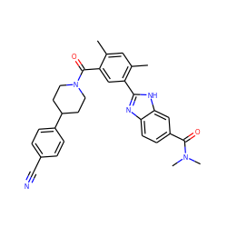 Cc1cc(C)c(-c2nc3ccc(C(=O)N(C)C)cc3[nH]2)cc1C(=O)N1CCC(c2ccc(C#N)cc2)CC1 ZINC000205765664