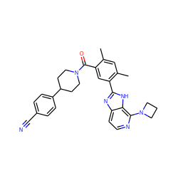 Cc1cc(C)c(-c2nc3ccnc(N4CCC4)c3[nH]2)cc1C(=O)N1CCC(c2ccc(C#N)cc2)CC1 ZINC000095582205