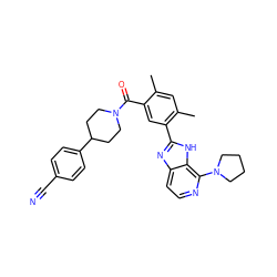 Cc1cc(C)c(-c2nc3ccnc(N4CCCC4)c3[nH]2)cc1C(=O)N1CCC(c2ccc(C#N)cc2)CC1 ZINC000143554062