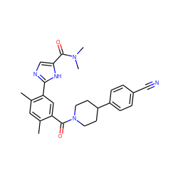 Cc1cc(C)c(-c2ncc(C(=O)N(C)C)[nH]2)cc1C(=O)N1CCC(c2ccc(C#N)cc2)CC1 ZINC000150197095