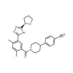 Cc1cc(C)c(-c2nnc([C@H]3CCCO3)[nH]2)cc1C(=O)N1CCC(c2ccc(C#N)cc2)CC1 ZINC000149982712