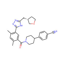 Cc1cc(C)c(-c2nnc(C[C@@H]3CCOC3)[nH]2)cc1C(=O)N1CCC(c2ccc(C#N)cc2)CC1 ZINC000150171421