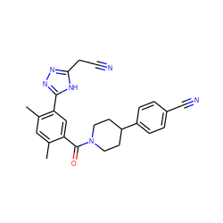 Cc1cc(C)c(-c2nnc(CC#N)[nH]2)cc1C(=O)N1CCC(c2ccc(C#N)cc2)CC1 ZINC000150258071