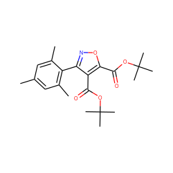 Cc1cc(C)c(-c2noc(C(=O)OC(C)(C)C)c2C(=O)OC(C)(C)C)c(C)c1 ZINC000000643672