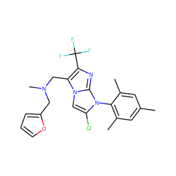 Cc1cc(C)c(-n2c(Cl)cn3c(CN(C)Cc4ccco4)c(C(F)(F)F)nc23)c(C)c1 ZINC000049036112