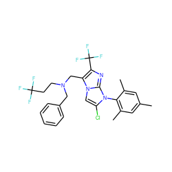 Cc1cc(C)c(-n2c(Cl)cn3c(CN(CCC(F)(F)F)Cc4ccccc4)c(C(F)(F)F)nc23)c(C)c1 ZINC000049793223