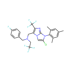 Cc1cc(C)c(-n2c(Cl)cn3c(CN(Cc4ccc(F)cc4)CC(F)(F)F)c(C(F)(F)F)nc23)c(C)c1 ZINC000049777122