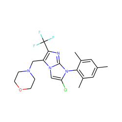 Cc1cc(C)c(-n2c(Cl)cn3c(CN4CCOCC4)c(C(F)(F)F)nc23)c(C)c1 ZINC000049113504