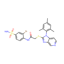 Cc1cc(C)c(-n2c(SCC(=O)Nc3ccc(S(N)(=O)=O)cc3Br)nc3cnccc32)c(C)c1 ZINC000084740850