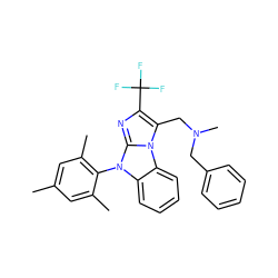 Cc1cc(C)c(-n2c3ccccc3n3c(CN(C)Cc4ccccc4)c(C(F)(F)F)nc23)c(C)c1 ZINC000028464577