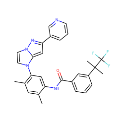 Cc1cc(C)c(-n2ccn3nc(-c4cccnc4)cc23)cc1NC(=O)c1cccc(C(C)(C)C(F)(F)F)c1 ZINC000224205590