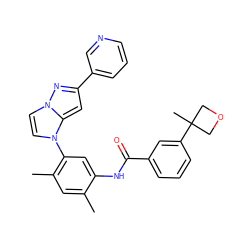 Cc1cc(C)c(-n2ccn3nc(-c4cccnc4)cc23)cc1NC(=O)c1cccc(C2(C)COC2)c1 ZINC000224221920