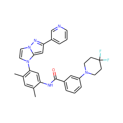 Cc1cc(C)c(-n2ccn3nc(-c4cccnc4)cc23)cc1NC(=O)c1cccc(N2CCC(F)(F)CC2)c1 ZINC000224224030