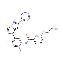 Cc1cc(C)c(-n2ccn3nc(-c4cccnc4)cc23)cc1NC(=O)c1cccc(OCCO)c1 ZINC000224200655