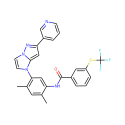 Cc1cc(C)c(-n2ccn3nc(-c4cccnc4)cc23)cc1NC(=O)c1cccc(SC(F)(F)F)c1 ZINC000205332581