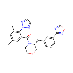 Cc1cc(C)c(-n2nccn2)c(C(=O)N2CCOC[C@H]2Cc2cccc(-c3ncon3)c2)c1 ZINC000222117515