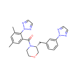 Cc1cc(C)c(-n2nccn2)c(C(=O)N2CCOC[C@H]2Cc2cccc(-n3nccn3)c2)c1 ZINC000205637100