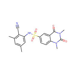 Cc1cc(C)c(C#N)c(NS(=O)(=O)c2ccc3c(c2)c(=O)n(C)c(=O)n3C)c1 ZINC000001422599