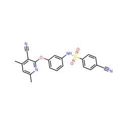 Cc1cc(C)c(C#N)c(Oc2cccc(NS(=O)(=O)c3ccc(C#N)cc3)c2)n1 ZINC000096271604