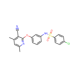 Cc1cc(C)c(C#N)c(Oc2cccc(NS(=O)(=O)c3ccc(Cl)cc3)c2)n1 ZINC000096271606