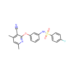 Cc1cc(C)c(C#N)c(Oc2cccc(NS(=O)(=O)c3ccc(F)cc3)c2)n1 ZINC000096271605