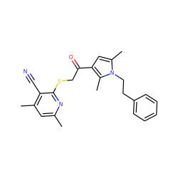 Cc1cc(C)c(C#N)c(SCC(=O)c2cc(C)n(CCc3ccccc3)c2C)n1 ZINC000017485205